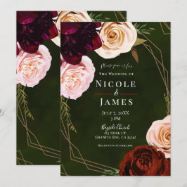 Convites Esmeralda Verde e Dourado Moderno Casamento Floral