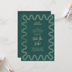 Convites Esmeralda Verde e Dourado Squiggle Quinceañera Sav