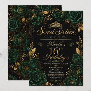 Convites Esmeralda Verde e Dourado Sweet Sixteen