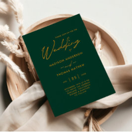 Convites Esmeralda Verde e Dourado Tipografia Moderna Casam