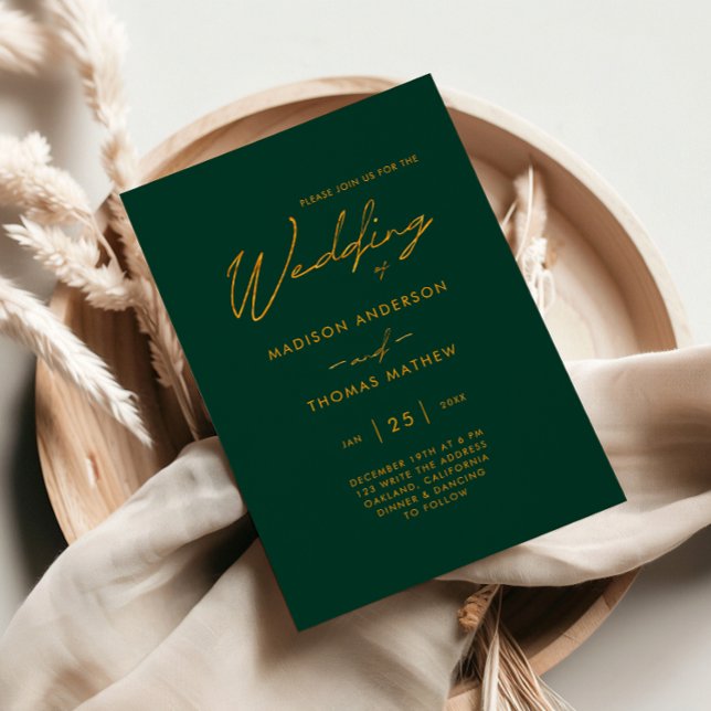 Convites Esmeralda Verde e Dourado Tipografia Moderna Casam (Criador carregado)