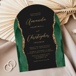 Convites Esmeralda Verde Ouro Ágata Script Arco Escuro Casa