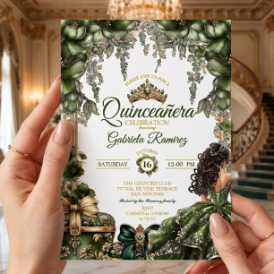 Convites Esmeralda Verde Tiara Floral Quinceañera