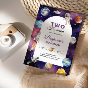 Convites Espaço Astronauta Dois Para a Lua Segundo Aniversá