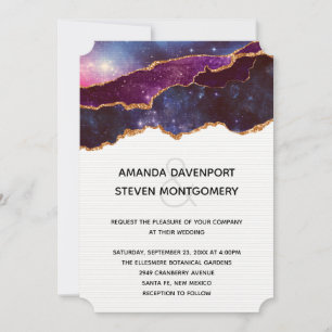 Convites Espaço Azul e Roxo e Estrelas Casamento Moderno