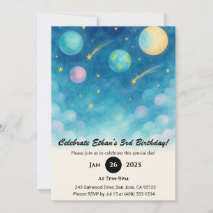 Convites Espaço Azul Pastel Aniversário 