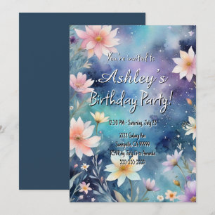 Convites Espaço e Festa de aniversário de flor da garota bo