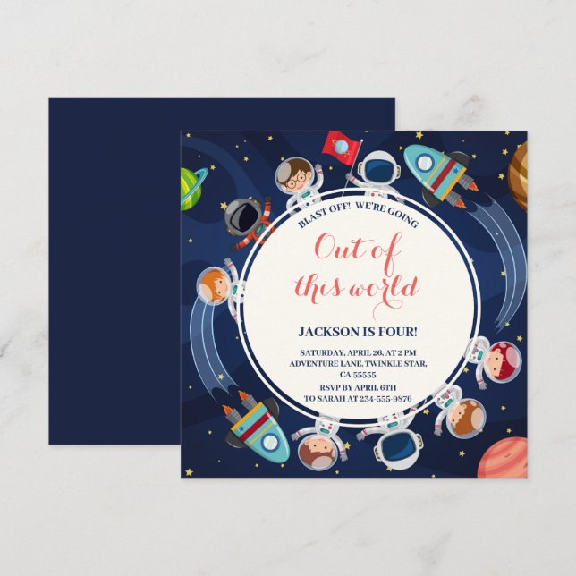 Convites Espaço Exterior Fora desta Festa de aniversário Mu (Frente/Verso)