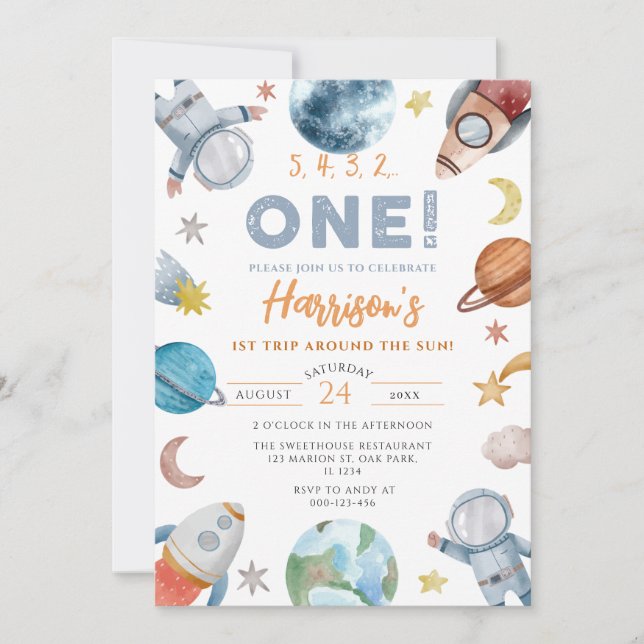 Convites Espaço Exterior Primeira Viagem ao Redor do Sol An (Frente)