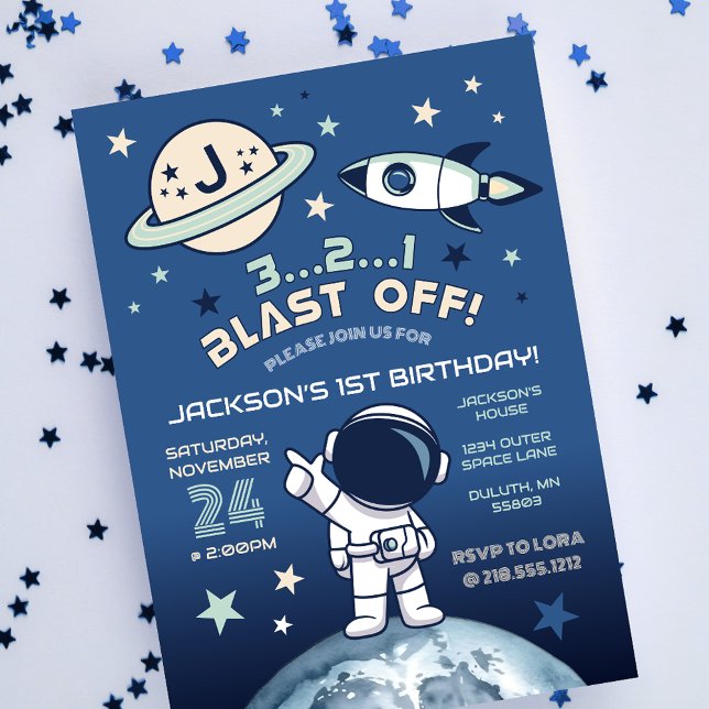 Convites Espaço Sideral Fora deste Mundo 1º Aniversário (Outer Space Out of this World 1st Birthday Invitation)