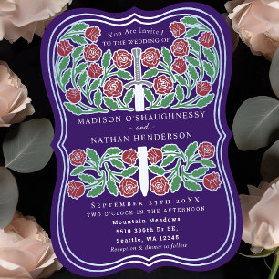 Convites Espada de Casamento Prata Floral Medieval Royal Ro