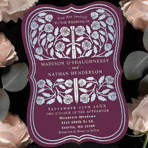 Convites Espada de Prata Medieval Royal Mauve Casamento