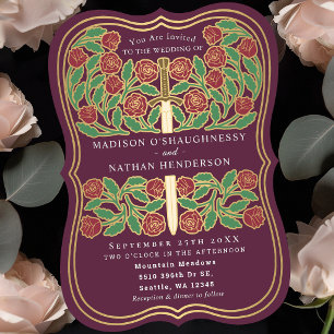Convites Espada Floral Medieval Real Mauve Casamento