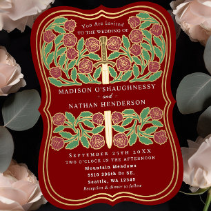 Convites Espada Floral Medieval Royal Escarlata Casamento