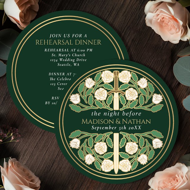 Convites Espada Floral Ouro Verde Ensaio de Casamento Real  (Criador carregado)