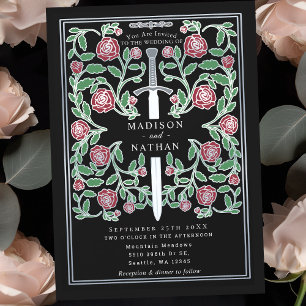 Convites Espada Floral Prateada Preta Casamento Medieval Fa