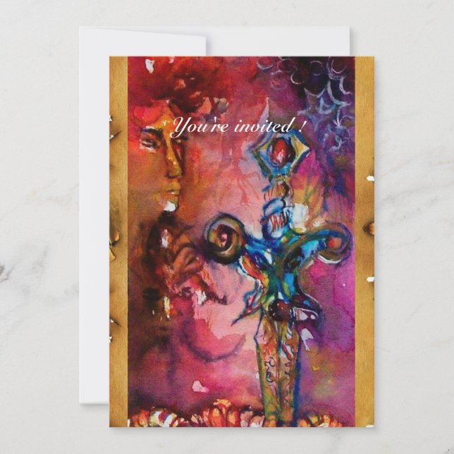 Convites ESPADA MÁGICA EXCALIBUR Vermelho Roxo Fantasia (Frente)