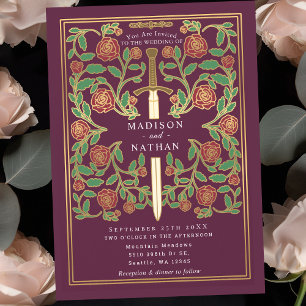 Convites Espada Malva Floral Fantasia Medieval Casamento