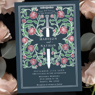 Convites Espada Prateada Cinza Floral Fantasia Medieval Cas
