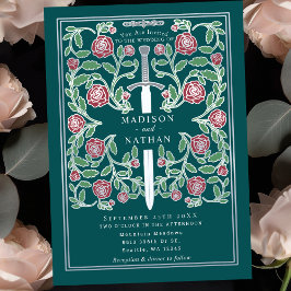 Convites Espada Prateada com Flores Teal Casamento de Fanta