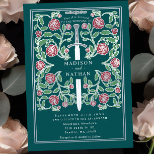 Convites Espada Prateada com Flores Teal Casamento de Fanta