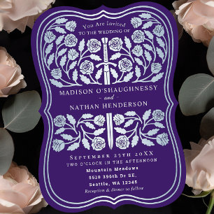 Convites Espada Prateada Medieval Royal Purple Casamento