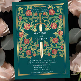 Convites Espada Verde-Floral Fantasia Medieval Casamento 