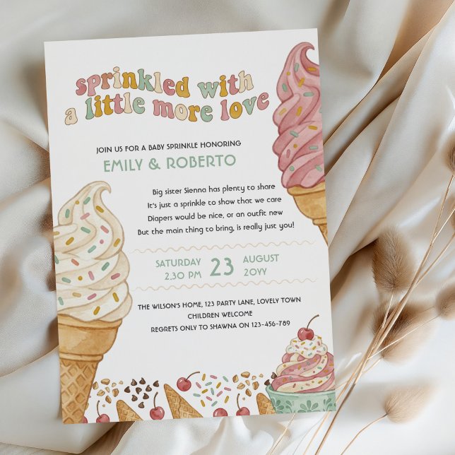 Convites Espalhado Com Amor Retro Sorvete Baby Sprinkle (Retro ice cream baby sprinkle invitation by Darling & May)