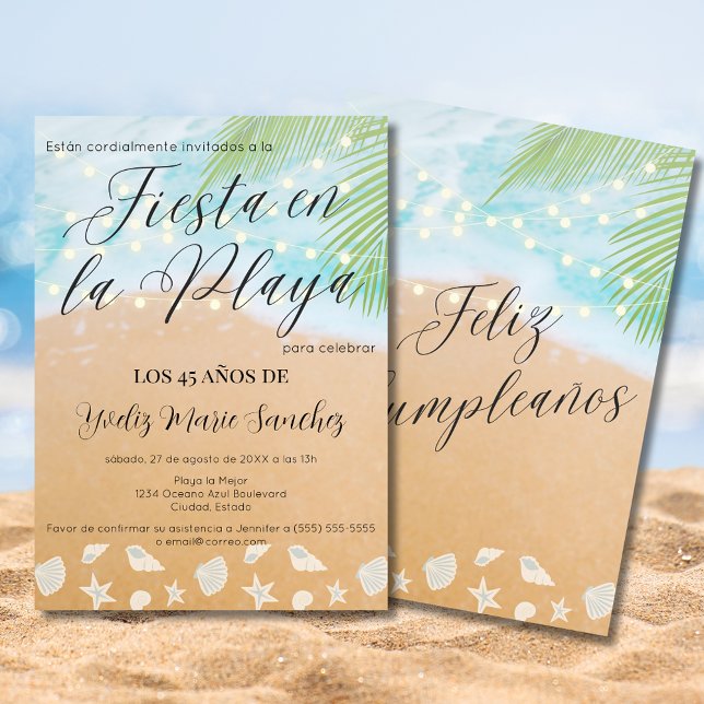 Convites Espanha Chic Beach Sand Shore 45th Festa de aniver (Criador carregado)
