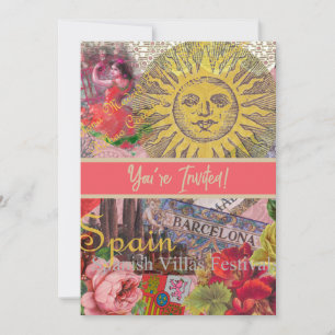 Convites Espanha Vintage Sol Viagem Colagem Retro Europa