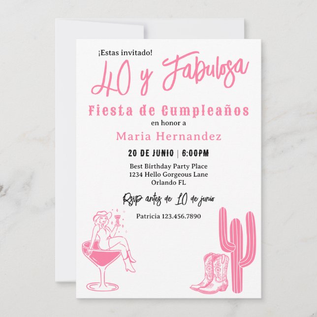 Convites Espanhol 40 y Fabulosa Western Fiesta Aniversário (Frente)