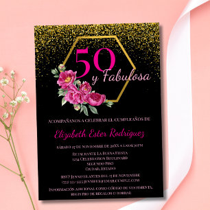 Convites Espanhol 50 e Fabulosa Dourado Preto Rosa Chic Flo