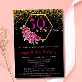 Convites Espanhol 50 y Fabulosa Dourada, cor-de-rosa, preto