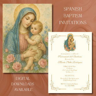 CONVITES ESPANHOL BAPTISMO MARY BABY JESUS CHRISTENS