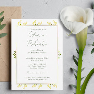 Convites Espanhol, Boda Alcatraces Ouro Casamento Minimalis