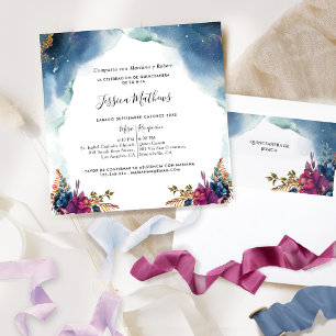 Convites Espanhol, Celestial Quinceañera, Azul Roxo, Teal