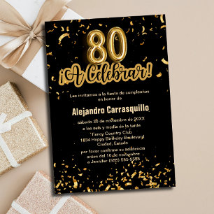 Convites Espanhol Chic Preto e Dourado Confete Aniversário 