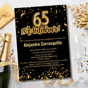 Convites Espanhol Chic Preto e Dourado Confetes 65º Anivers
