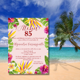 Convites Espanhol Colorido Rosa Aloha Havaiano Aniversário