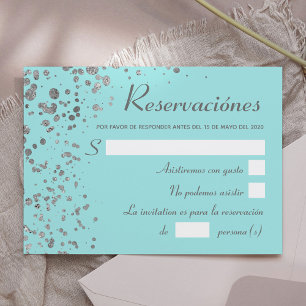 Convites Espanhol de prata azul Reservacion, Quinceanera