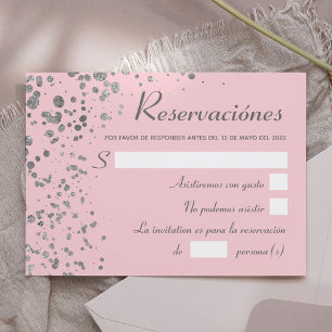 Convites Espanhol de prata cor-de-rosa Reservacion,