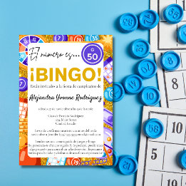 Convites Espanhol Dourado Bingo & Games Glitter 50º Anivers