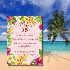 Convites Espanhol Havaiano Rosa Aloha Elegante 75º Aniversá