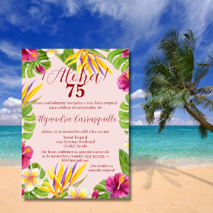 Convites Espanhol Havaiano Rosa Aloha Elegante 75º Aniversá