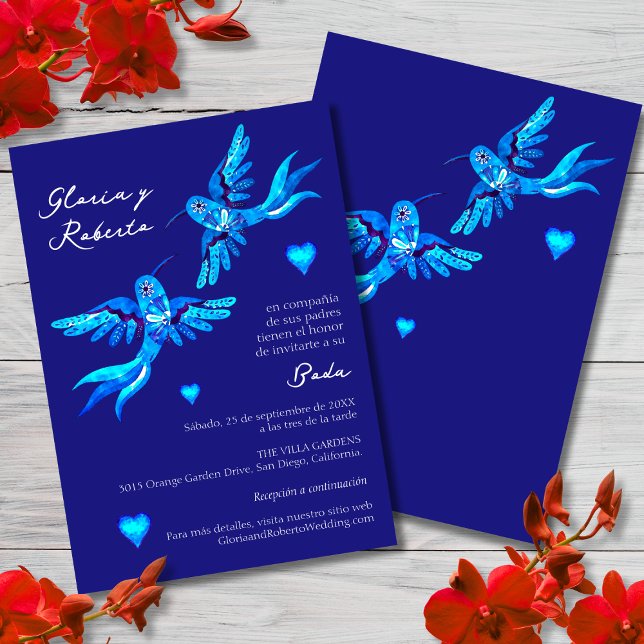 Convites Espanhol, Invitación Boda Mexicana Colibrí Azul (Criador carregado)