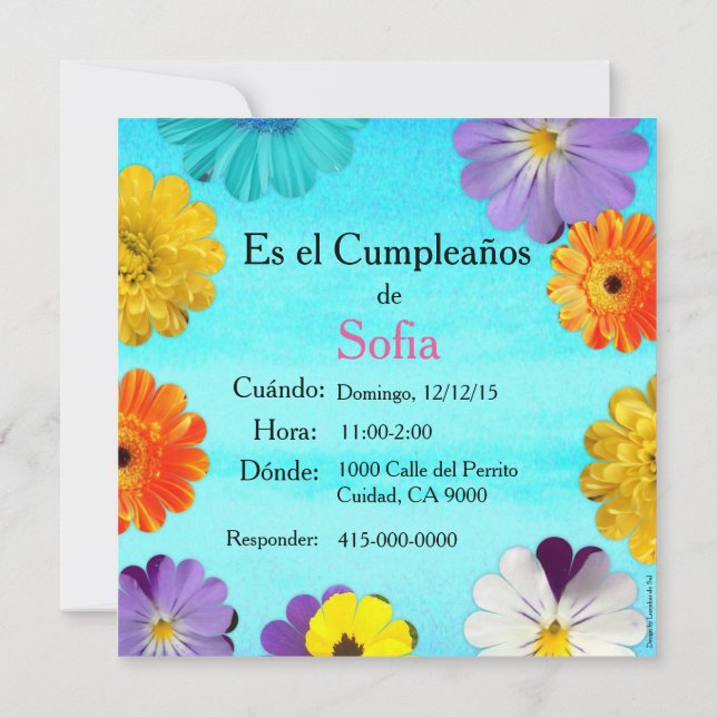 Convites Espanhol: Invitación de cumpleaños/Aniversário (Verso)