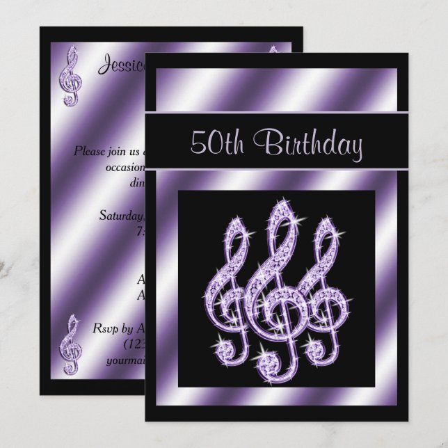 Convites Espanhol Lilac Treble Clefs 50º Aniversário (Frente/Verso)