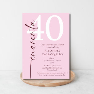 Convites Espanhol Minimalista Rosa Borgonha 40º Aniversário