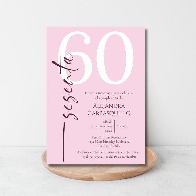 Convites Espanhol - Mínimo Rosa Elegante 60º Aniversário (Criador carregado)