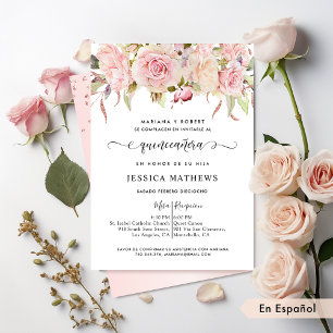 Convites Espanhol, Rosa, Esbranquiçado, Quinceañera Rosa 